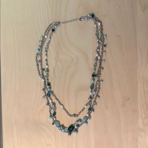 Blue and pearl beaded necklace